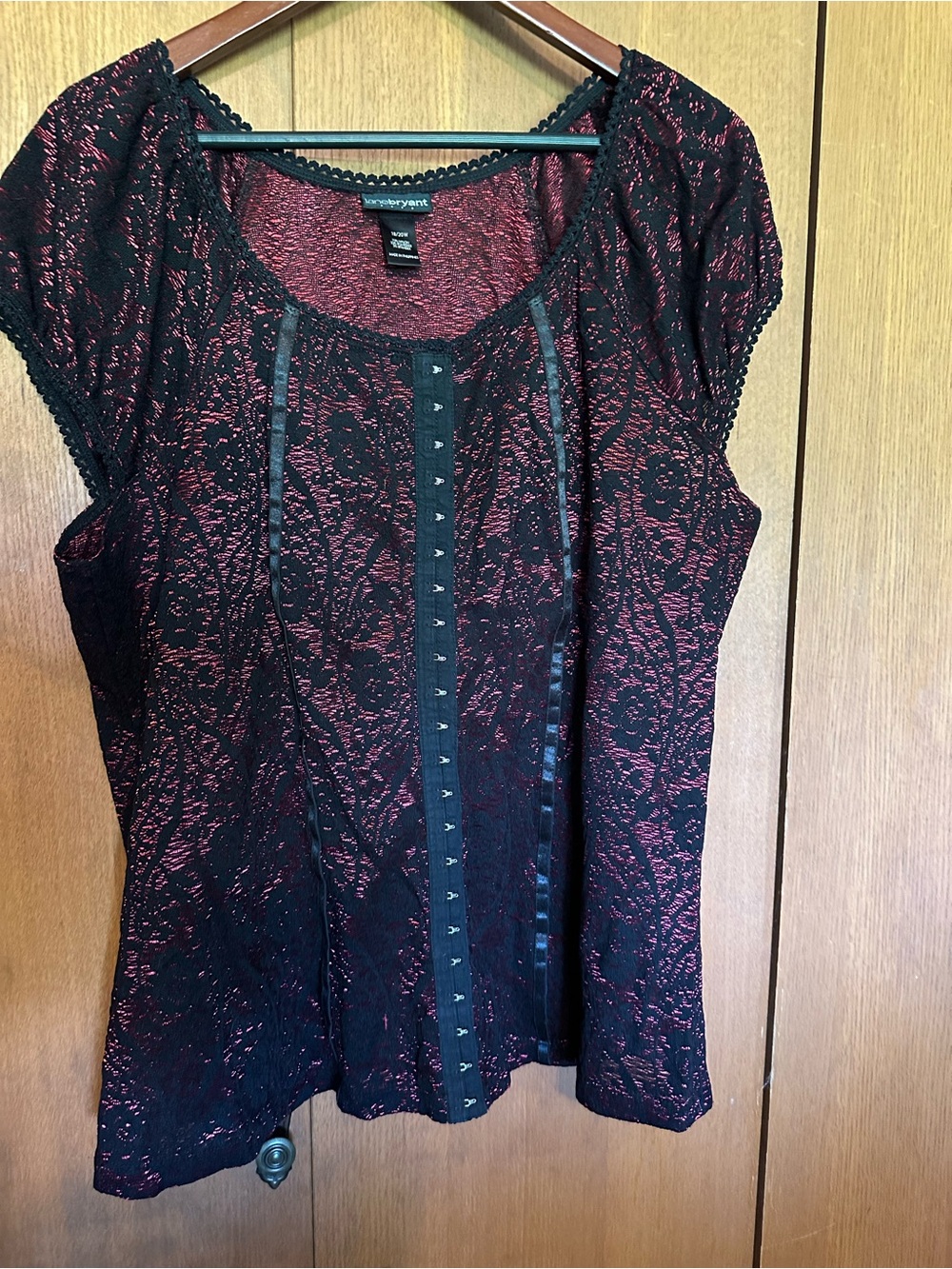 Lane Bryant Black Lace-Overlay Top with Red Underlay